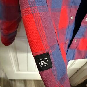 Red and Blue Plaid reversible Shirt jacket with Snap Buttons